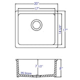 ALFI Brand AB2017 20" White Single Bowl Fireclay Undermount Kitchen Sink