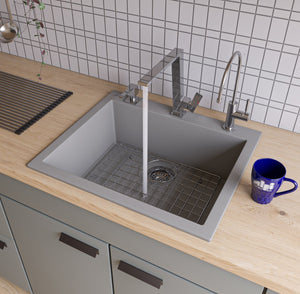 ALFI Brand AB2420DI-T Titanium 24" Drop-In Granite Composite Kitchen Sink