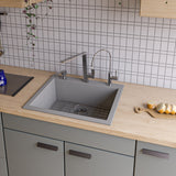 ALFI Brand AB2420DI-T Titanium 24" Drop-In Granite Composite Kitchen Sink