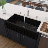 ALFI Brand AB3618HS-BM 36" Black Matte Reversible Smooth / Fluted Single Bowl Fireclay Farm Sink, Traditional