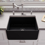 ALFI Brand ABF2418-BM Black Matte Smooth Apron 24" x 18" Single Bowl Fireclay Farm Sink