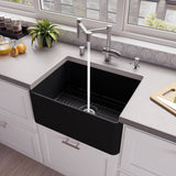 ALFI Brand ABF2418-BM Black Matte Smooth Apron 24" x 18" Single Bowl Fireclay Farm Sink