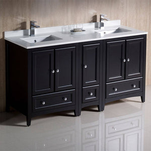 Fresca FCB20-241224ES-CWH-U Oxford 60" Espresso Traditional Double Sink Bathroom Cabinets with Top & Sinks