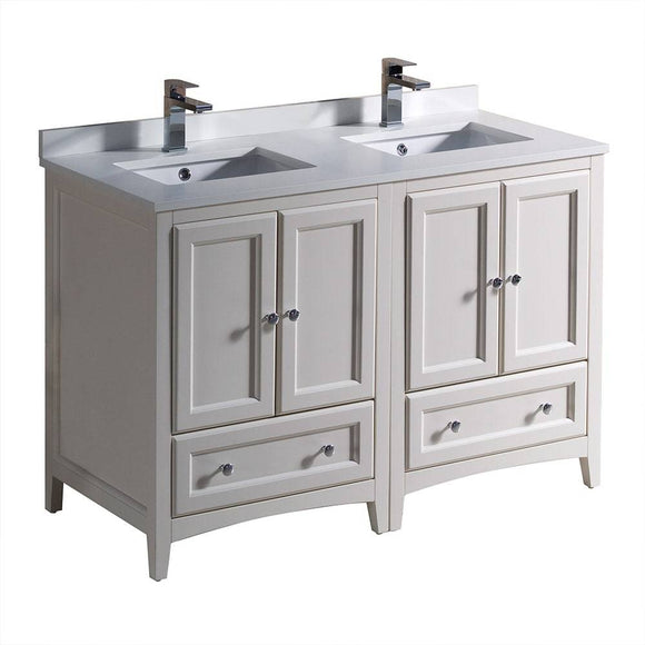 Fresca FCB20-2424AW-CWH-U Oxford 48" Antique White Traditional Double Sink Bathroom Cabinets with Top & Sinks