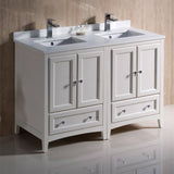 Fresca FCB20-2424AW-CWH-U Oxford 48" Antique White Traditional Double Sink Bathroom Cabinets with Top & Sinks