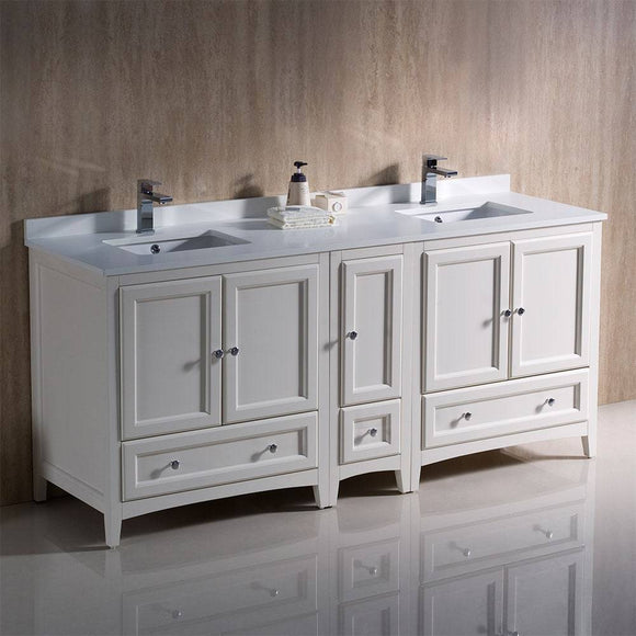 Fresca FCB20-301230AW-CWH-U Oxford 72" Antique White Traditional Double Sink Bathroom Cabinets with Top & Sinks