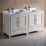 Fresca FCB20-3030AW-CWH-U Oxford 60" Antique White Traditional Double Sink Bathroom Cabinets with Top & Sinks