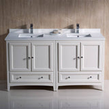 Fresca FCB20-3030AW-CWH-U Oxford 60" Antique White Traditional Double Sink Bathroom Cabinets with Top & Sinks