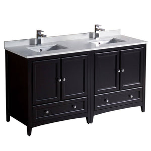 Fresca FCB20-3030ES-CWH-U Oxford 60" Espresso Traditional Double Sink Bathroom Cabinets with Top & Sinks