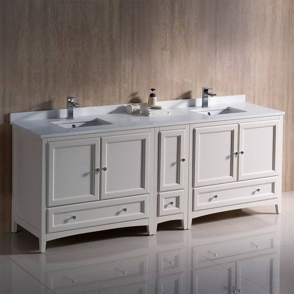 Fresca FCB20-361236AW-CWH-U Oxford 84" Antique White Traditional Double Sink Bathroom Cabinets with Top & Sinks