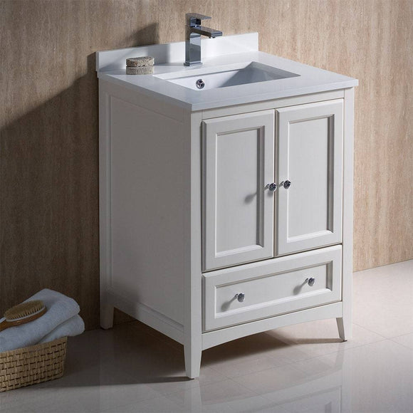 Fresca FCB2024AW-CWH-U Oxford 24" Antique White Traditional Bathroom Cabinet with Top & Sink