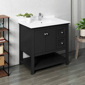 Fresca FCB2336BL-CWH-U Manchester 36" Black Traditional Bathroom Cabinet with Top & Sink