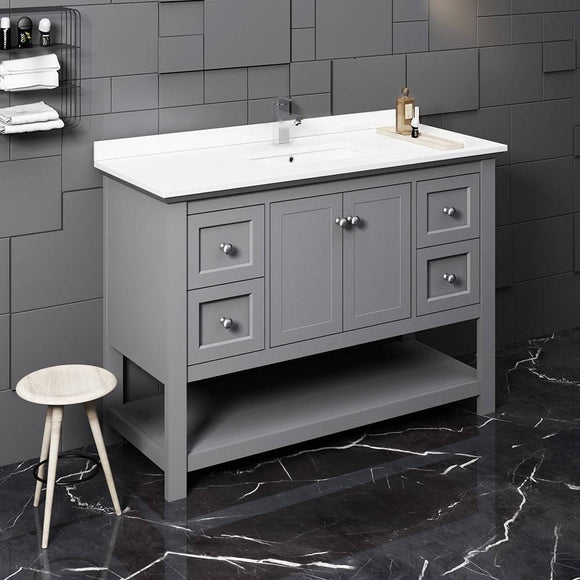 Fresca FCB2348GR-CWH-U Manchester 48" Gray Traditional Bathroom Cabinet with Top & Sink