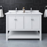 Fresca FCB2348WH-D-CWH-U Manchester 48" White Traditional Double Sink Bathroom Cabinet with Top & Sinks