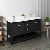 Fresca FCB2360BL-D-CWH-U Manchester 60" Black Traditional Double Sink Bathroom Cabinet with Top & Sinks