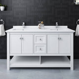 Fresca FCB2360WH-D-CWH-U Manchester 60" White Traditional Double Sink Bathroom Cabinet with Top & Sinks