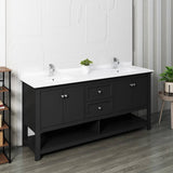 Fresca FCB2372BL-D-CWH-U Manchester 72" Black Traditional Double Sink Bathroom Cabinet with Top & Sinks