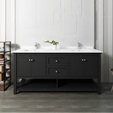 Fresca FCB2372BL-D-CWH-U Manchester 72" Black Traditional Double Sink Bathroom Cabinet with Top & Sinks