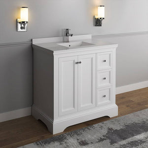 Fresca FCB2436WHM-CWH-U Windsor 36" Matte White Traditional Bathroom Cabinet with Top & Sink