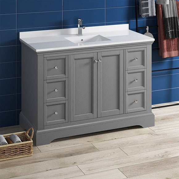 Fresca FCB2448GRV-CWH-U Windsor 48" Gray Textured Traditional Bathroom Cabinet with Top & Sink