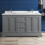 Fresca FCB2460GRV-CWH-U Windsor 60" Gray Textured Traditional Double Sink Bathroom Cabinet with Top & Sinks