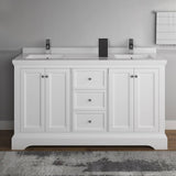 Fresca FCB2460WHM-CWH-U Windsor 60" Matte White Traditional Double Sink Bathroom Cabinet with Top & Sinks