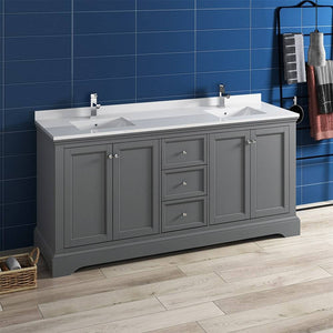 Fresca FCB2472GRV-CWH-U Windsor 72" Gray Textured Traditional Double Sink Bathroom Cabinet with Top & Sinks