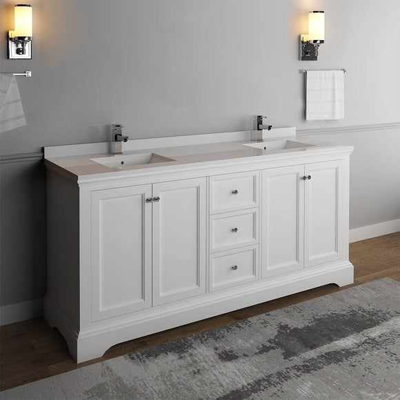 Fresca FCB2472WHM-CWH-U Windsor 72" Matte White Traditional Double Sink Bathroom Cabinet with Top & Sinks