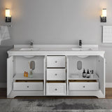 Fresca FCB2472WHM-CWH-U Windsor 72" Matte White Traditional Double Sink Bathroom Cabinet with Top & Sinks