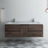 Fresca FCB31-241224ACA-CWH-U Formosa 60" Wall Hung Double Sink Modern Bathroom Cabinet with Top & Sinks in Acacia