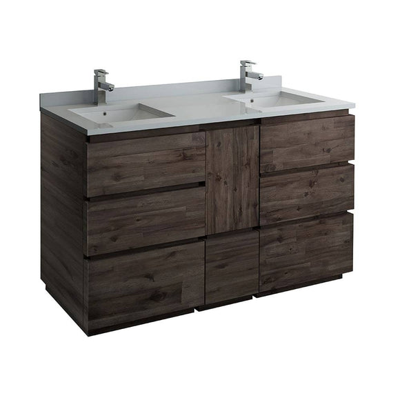 Fresca FCB31-241224ACA-FC-CWH-U Formosa 60" Floor Standing Double Sink Modern Bathroom Cabinet with Top & Sinks in Acacia