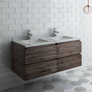 Fresca FCB31-2424ACA-CWH-U Formosa 48" Wall Hung Double Sink Modern Bathroom Cabinet with Top & Sinks in Acacia