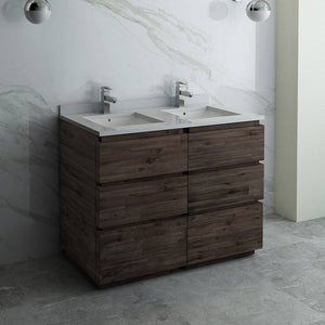 Fresca FCB31-2424ACA-FC-CWH-U Formosa 48" Floor Standing Double Sink Modern Bathroom Cabinet with Top & Sinks in Acacia