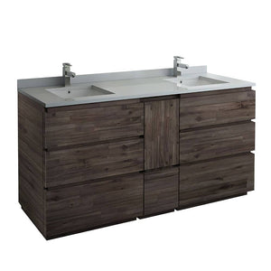 Fresca FCB31-301230ACA-FC-CWH-U Formosa 72" Floor Standing Double Sink Modern Bathroom Cabinet with Top & Sinks in Acacia