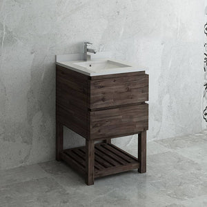 Fresca FCB3124ACA-FS-CWH-U Formosa 24" Floor Standing Open Bottom Modern Bathroom Cabinet with Top & Sink in Acacia