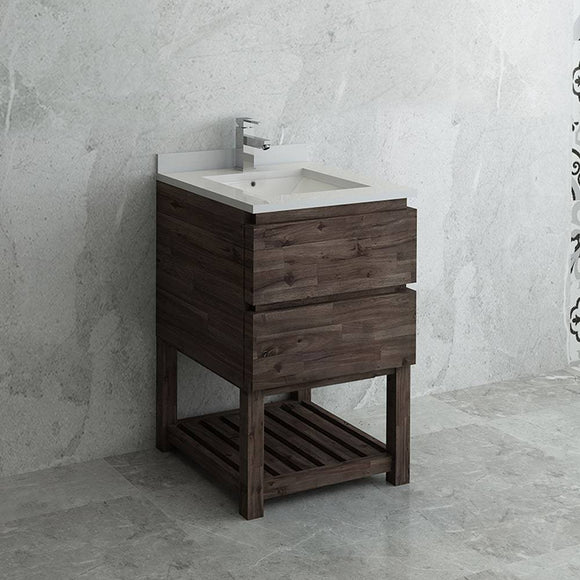 Fresca FCB3124ACA-FS-CWH-U Formosa 24" Floor Standing Open Bottom Modern Bathroom Cabinet with Top & Sink in Acacia