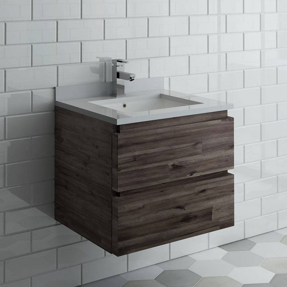 Fresca FCB3130ACA-CWH-U Formosa 30" Wall Hung Modern Bathroom Cabinet with Top & Sink in Acacia