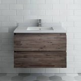 Fresca FCB3130ACA-CWH-U Formosa 30" Wall Hung Modern Bathroom Cabinet with Top & Sink in Acacia