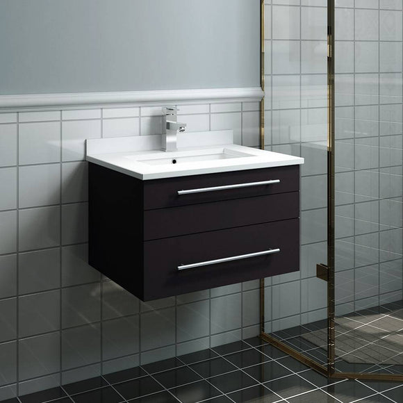 Fresca FCB6124ES-UNS-CWH-U Lucera 24" Espresso Wall Hung Modern Bathroom Cabinet with Top & Undermount Sink