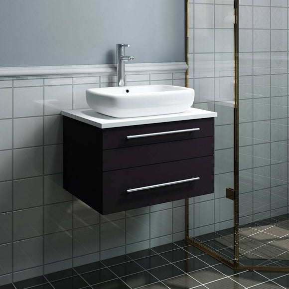 Fresca FCB6124ES-VSL-CWH-V Lucera 24" Espresso Wall Hung Modern Bathroom Cabinet with Top & Vessel Sink