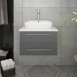 Fresca FCB6124GR-VSL-CWH-V Lucera 24" Gray Wall Hung Modern Bathroom Cabinet with Top & Vessel Sink