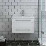 Fresca FCB6124WH-UNS-CWH-U Lucera 24" White Wall Hung Modern Bathroom Cabinet with Top & Undermount Sink