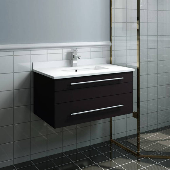 Fresca FCB6130ES-UNS-CWH-U Lucera 30" Espresso Wall Hung Modern Bathroom Cabinet with Top & Undermount Sink