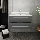 Fresca FCB6130GR-UNS-CWH-U Lucera 30" Gray Wall Hung Modern Bathroom Cabinet with Top & Undermount Sink