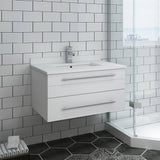 Fresca FCB6130WH-UNS-CWH-U Lucera 30" White Wall Hung Modern Bathroom Cabinet with Top & Undermount Sink