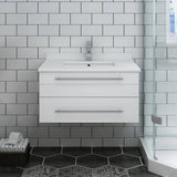 Fresca FCB6130WH-UNS-CWH-U Lucera 30" White Wall Hung Modern Bathroom Cabinet with Top & Undermount Sink