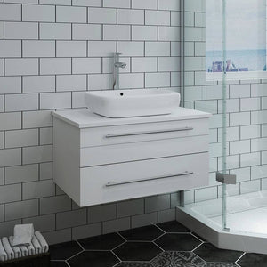 Fresca FCB6130WH-VSL-CWH-V Lucera 30" White Wall Hung Modern Bathroom Cabinet with Top & Vessel Sink