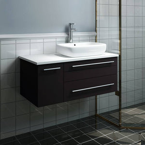 Fresca FCB6136ES-VSL-R-CWH-V Lucera 36" Espresso Wall Hung Modern Bathroom Cabinet with Top & Vessel Sink - Right Version