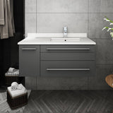 Fresca FCB6136GR-UNS-R-CWH-U Lucera 36" Gray Wall Hung Modern Bathroom Cabinet with Top & Undermount Sink - Right Version