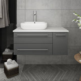 Fresca FCB6136GR-VSL-L-CWH-V Lucera 36" Gray Wall Hung Modern Bathroom Cabinet with Top & Vessel Sink - Left Version